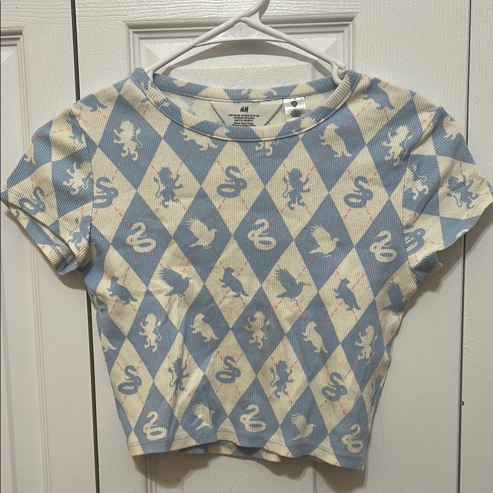 H&M Blue and Cream Tank Top with Playful Pattern